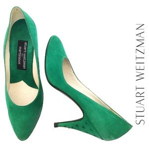 Stuart Weitzman Green Studded Suede Pumps